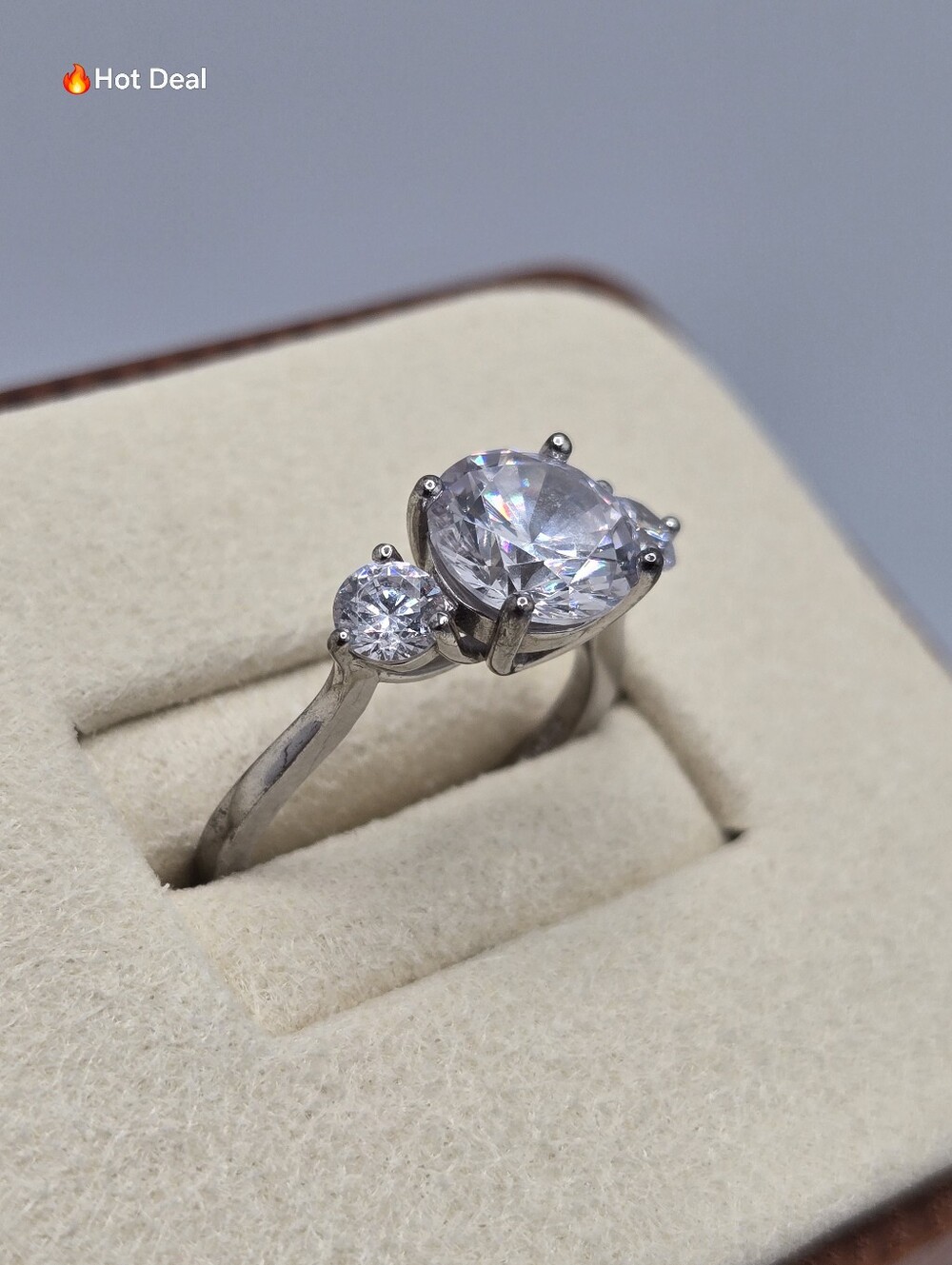 Three Stone Trilogy Engagement Ring CZ Size 5.75 925 Sterling Silver